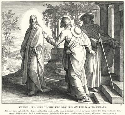 Chrystus ukazuje się dwóm uczniom w drodze do Emaus (rycina) autorstwa Julius (after) Schnorr von Carolsfeld