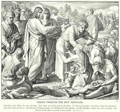 Chrystus karmi pięć tysięcy (rycina) autorstwa Julius (after) Schnorr von Carolsfeld