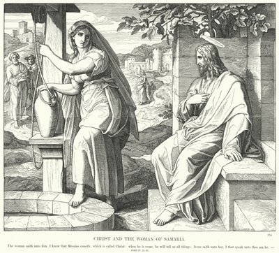 Chrystus i Kobieta z Samarii (rycina) autorstwa Julius (after) Schnorr von Carolsfeld