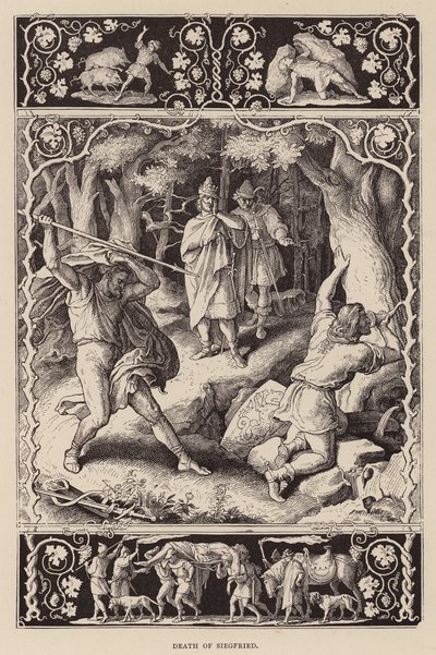 Śmierć Zygfryda (rycina) autorstwa Julius (after) Schnorr von Carolsfeld