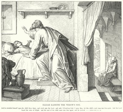 Eliasz Wychowa Syn Wdowy (rycina) autorstwa Julius (after) Schnorr von Carolsfeld