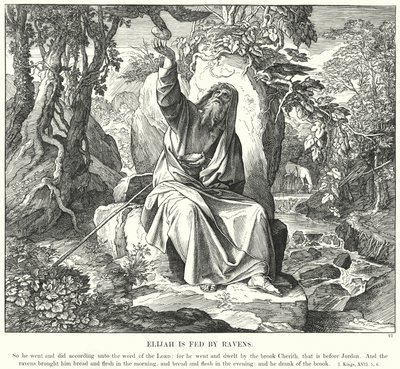 Eliasz jest karmiony przez kruki (rycina) autorstwa Julius (after) Schnorr von Carolsfeld