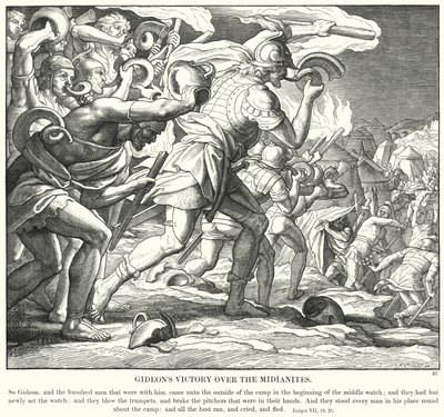 Zwycięstwo Gedeona nad Midianitami (rycina) autorstwa Julius (after) Schnorr von Carolsfeld