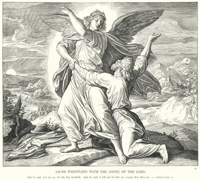Walka Jakuba z Aniołem Pana (rycina) autorstwa Julius (after) Schnorr von Carolsfeld