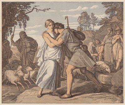 Jakub i Rachela przy studni, Księga Rodzaju, XXIX autorstwa Julius (after) Schnorr von Carolsfeld