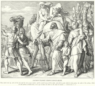 Ucieczka Jakuba z Padan-Aram (rycina) autorstwa Julius (after) Schnorr von Carolsfeld