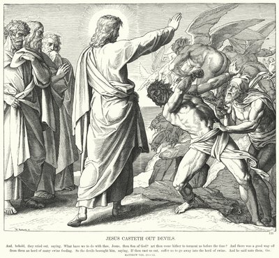 Jezus wypędza diabły (rycina) autorstwa Julius (after) Schnorr von Carolsfeld