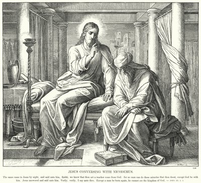 Jezus rozmawia z Nikodemem (rycina) autorstwa Julius (after) Schnorr von Carolsfeld