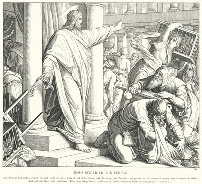 Jezus oczyszcza świątynię (rycina) autorstwa Julius (after) Schnorr von Carolsfeld