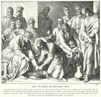 Jezus myje stopy swoim uczniom (rycina) autorstwa Julius (after) Schnorr von Carolsfeld