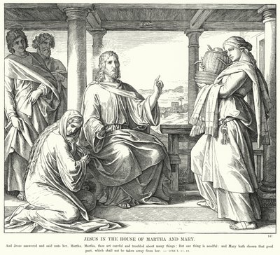Jezus w Domu Marty i Marii (rycina) autorstwa Julius (after) Schnorr von Carolsfeld