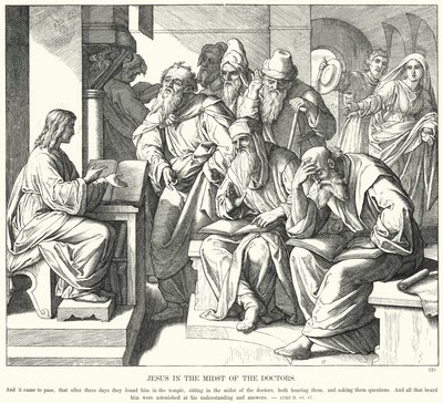 Jezus wśród lekarzy (rycina) autorstwa Julius (after) Schnorr von Carolsfeld