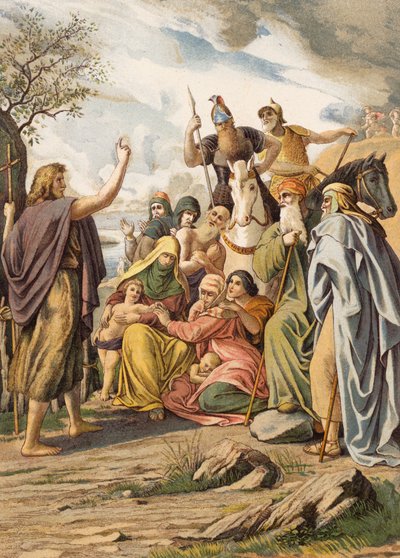 Jan Chrzciciel głoszący na pustyni (kolorowa litografia) autorstwa Julius (after) Schnorr von Carolsfeld