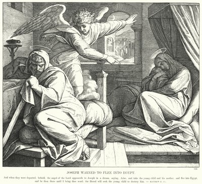 Józef ostrzegał przed ucieczką do Egiptu (rycina) autorstwa Julius (after) Schnorr von Carolsfeld