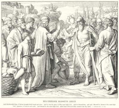 Melchizedek błogosławi Abrama (rycina) autorstwa Julius (after) Schnorr von Carolsfeld