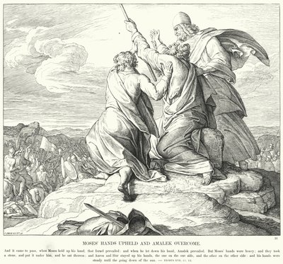 Podniesione ręce Mojżesza i zwycięstwo Amaleka (rycina) autorstwa Julius (after) Schnorr von Carolsfeld