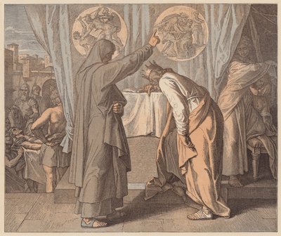 Natan i Dawid, 2 Księga Samuela, XII, 7 (kolorowa rycina) autorstwa Julius (after) Schnorr von Carolsfeld