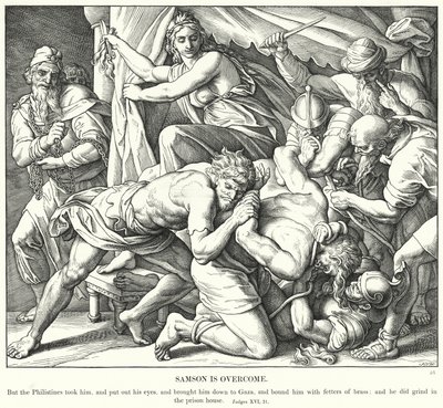 Samson jest pokonany (grawerunek) autorstwa Julius (after) Schnorr von Carolsfeld