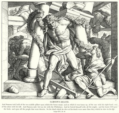Śmierć Samsona (rycina) autorstwa Julius (after) Schnorr von Carolsfeld