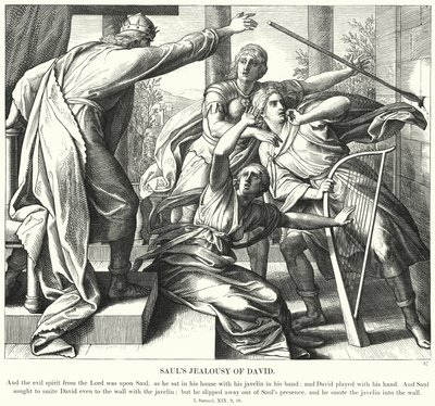 Zazdrość Saula o Dawida (rycina) autorstwa Julius (after) Schnorr von Carolsfeld