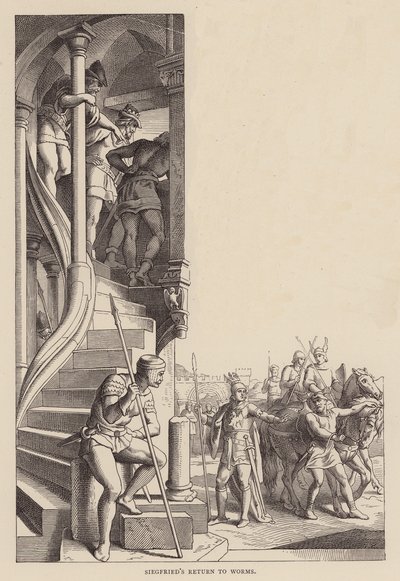 Powrót Zygfryda do Wormacji (rycina) autorstwa Julius (after) Schnorr von Carolsfeld