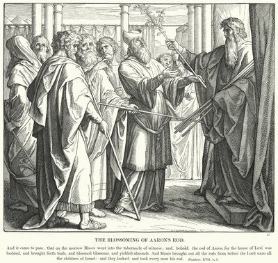 Rozkwit różdżki Aarona (rycina) autorstwa Julius (after) Schnorr von Carolsfeld