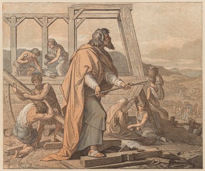 Budowa Arki, Księga Rodzaju, VI autorstwa Julius (after) Schnorr von Carolsfeld
