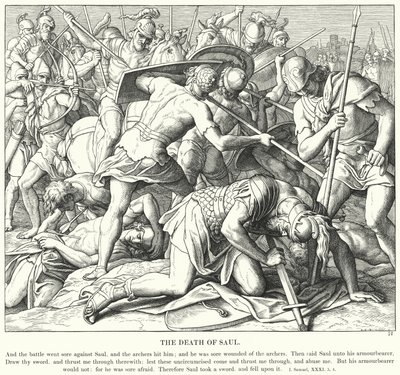 Śmierć Saula (rycina) autorstwa Julius (after) Schnorr von Carolsfeld