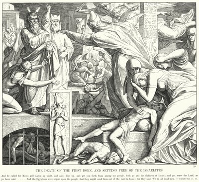 Śmierć pierworodnych i uwolnienie Izraelitów (rycina) autorstwa Julius (after) Schnorr von Carolsfeld