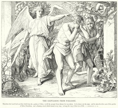 Wypędzenie z raju (rycina) autorstwa Julius (after) Schnorr von Carolsfeld