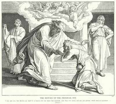 Powrót syna marnotrawnego (rycina) autorstwa Julius (after) Schnorr von Carolsfeld