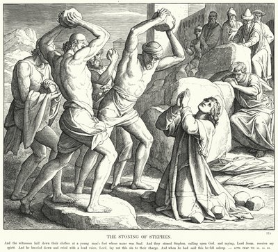 Ukamienowanie Szczepana (rycina) autorstwa Julius (after) Schnorr von Carolsfeld