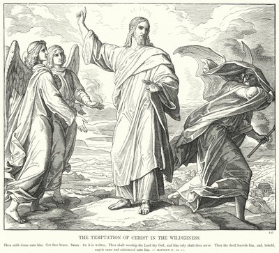 Kuszenie Chrystusa na pustyni (rycina) autorstwa Julius (after) Schnorr von Carolsfeld