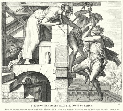 Dwóch szpiegów ucieka z domu Rachab (rycina) autorstwa Julius (after) Schnorr von Carolsfeld