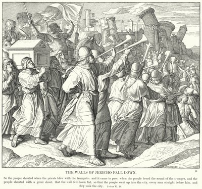Mury Jerycha upadają (rycina) autorstwa Julius (after) Schnorr von Carolsfeld