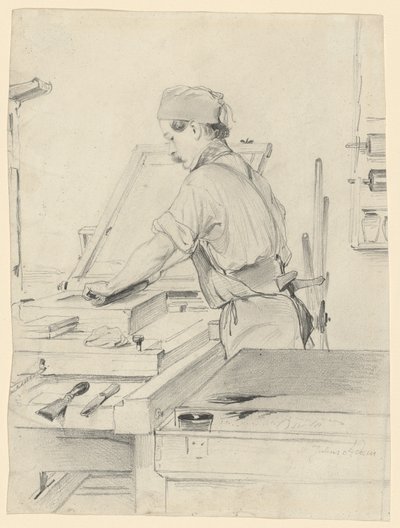 Autoportret pracujący w drukarni litograficznej autorstwa Julius Adam the Elder