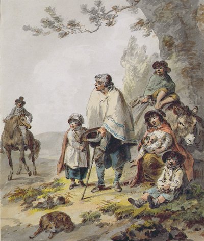 Cygańska rodzina (pióro i tusz z akwarelą na papierze) autorstwa Julius Caesar Ibbetson