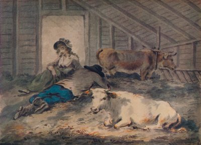 Zaloty w oborze, c1801 autorstwa Julius Caesar Ibbetson