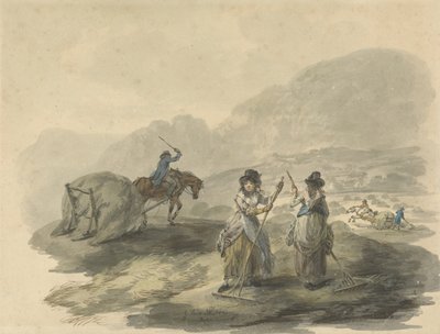 Sianokosy, 1792 (pióro i atrament z wc nad grafitem na papierze) autorstwa Julius Caesar Ibbetson