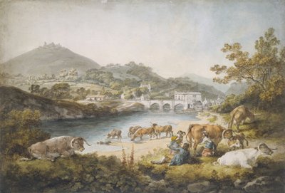 Llangollen i Dinas Bran autorstwa Julius Caesar Ibbetson