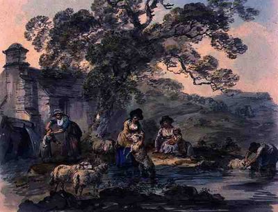Chłopi myjący owce w Cwm Rheidol, Cardiganshire (akwarela na papierze) autorstwa Julius Caesar Ibbetson