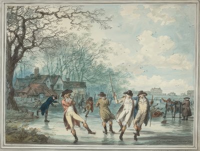 Łyżwiarze na Serpentine w Hyde Parku. 1786 autorstwa Julius Caesar Ibbetson
