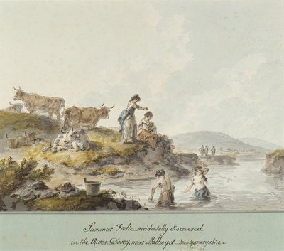 Summer frolic, accidentally discovered in the River Dovey near Mallwyd, Montgomeryshire (watercolor & ink on paper) autorstwa Julius Caesar Ibbetson