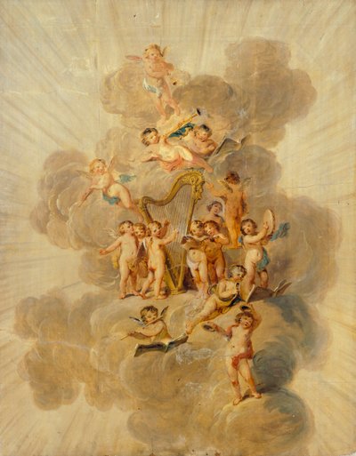 „Skrzydlaci cherubiny z instrumentami muzycznymi”, koniec XVIII lub początek XIX wieku. autorstwa Julius Caesar Ibbetson