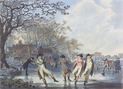 Rozrywka zimowa: widok w Hyde Parku z domu z fosą, 1787 (akwatinta) autorstwa Julius Caesar Ibbetson