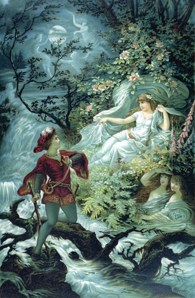Rycerz Hulbrand z Undine, ilustracja do opowieści barona de la Motte Fouque „Undine”, 1909 autorstwa Julius Hoeppner