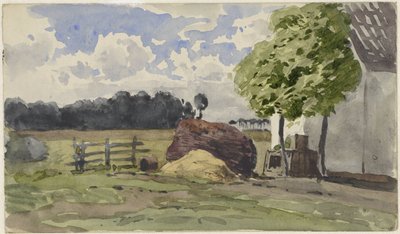 Kupie drewna na farmę na łące autorstwa Julius Jacobus van de Sande Bakhuyzen