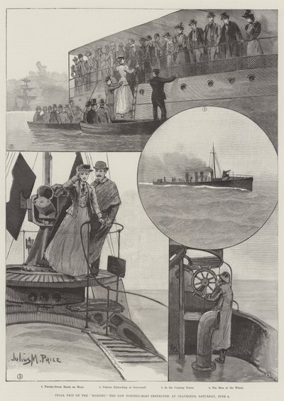 Próbna podróż Horneta, nowego niszczyciela torpedowców, w Gravesend, sobota, 9 czerwca autorstwa Julius Mandes Price