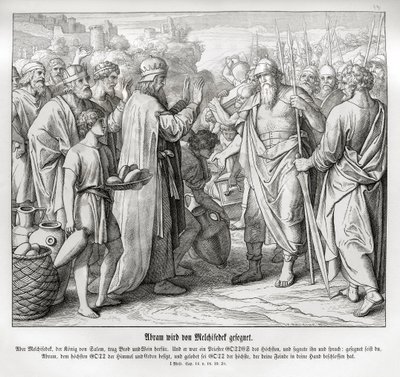 Abraham jest błogosławiony przez Melchizedeka, Księga Rodzaju autorstwa Julius Schnorr von Carolsfeld