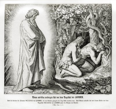 Adam i Ewa ukrywają swoją nagość, Genesis! autorstwa Julius Schnorr von Carolsfeld